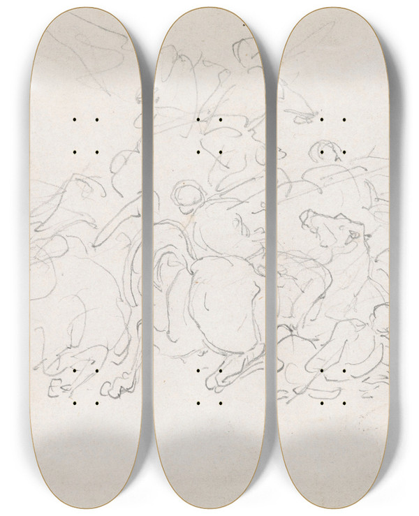Triptych art skateboard deck of Nicaise De Keyser Battle Scene_3 by Nicaise De Keyser (1813-1887)
