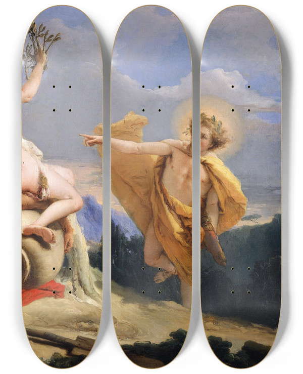 Triptych art skateboard deck of Giovanni Battista Tiepolo Apollo Pursuing Daphne by Giovanni Battista Tiepolo (1696-1770)