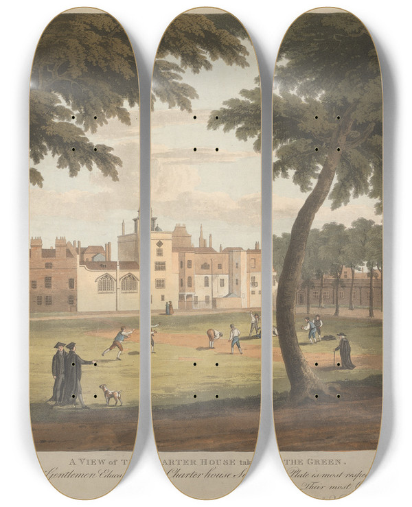Triptych art skateboard deck of Robert Havell A View Of The Chapter House Taken From The Green by Robert Havell