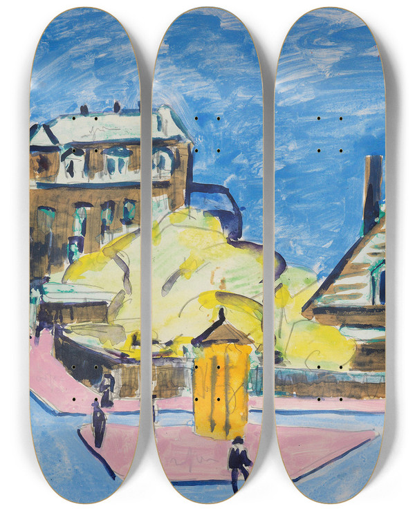 Triptych art skateboard deck of Ernst Ludwig Kirchner Strassenbild Dresden by Ernst Ludwig Kirchner (1880-1938)