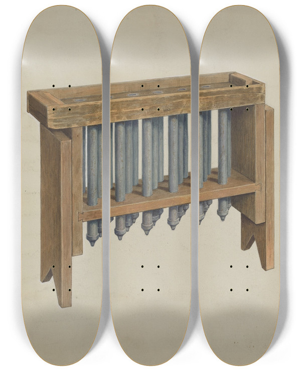Triptych art skateboard deck of Eugene Croe Candle Mold by Eugene Croe (20-)