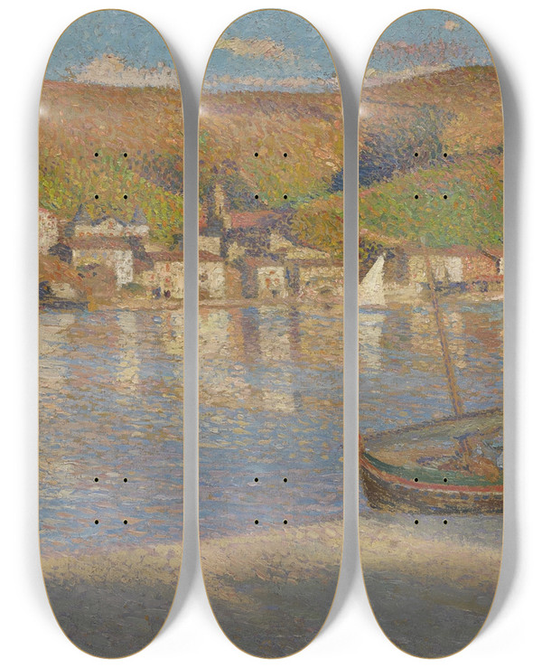 Triptych art skateboard deck of Henri Martin Cinq Pcheurs Et Leur Barque Choue Sur La Grve Collioure by Henri Martin (1860-1943)
