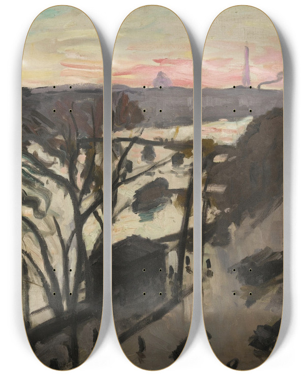 Triptych art skateboard deck of Albert Marquet Paris Quai Du Louvre Soleil Dhiver by Albert Marquet (1875-1947)