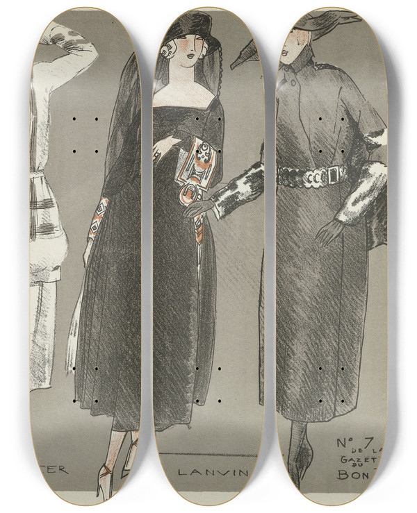 Triptych art skateboard deck of Fernand Simon Lanvin Beer Lanvin by Fernand Simeon (1884-1928)