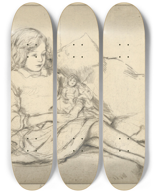 Triptych art skateboard deck of Ernest Haskell Hildegarde by Ernest Haskell (1876-1925)