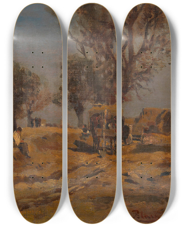 Triptych art skateboard deck of Tina Blau An Der Donauregulierung by Tina Blau (1845-1916)