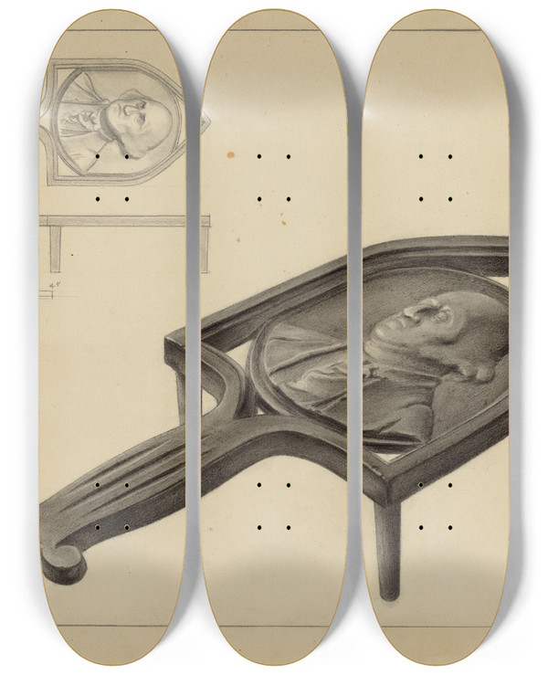 Triptych art skateboard deck of Milton Grubstein George Washington Flat Iron Stand by Milton Grubstein