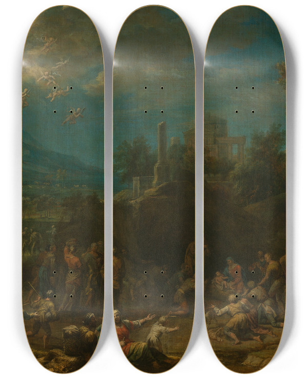 Triptych art skateboard deck of Franz Joachim Beich Anbetung Der Hirten Vor Weiter Landschaft by Franz Joachim Beich