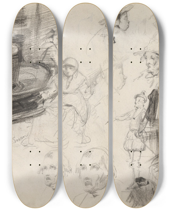 Triptych art skateboard deck of James Ensor Kop Schoteltje En Figuren by James Ensor (1860-1949)