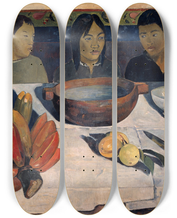 Triptych art skateboard deck of Paul Gauguin The Meal Also Called Bananas by Paul Gauguin (1848-1903)