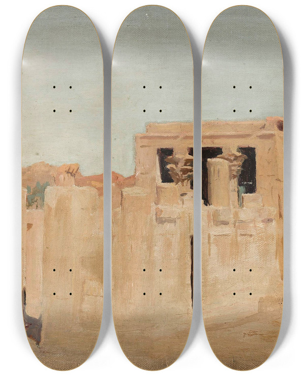 Triptych art skateboard deck of Jan Cigliski Luxor Bank Of The Nile From The Journey To Egypt by Jan Ciaglinski (1858-1913)