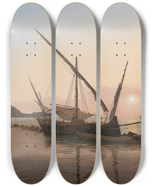 Triptych art skateboard deck of Jakob Alt Castellamare Am Golf Von Neapel by Jakob Alt (1789-1872)