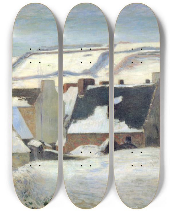 Triptych art skateboard deck of Paul Gauguin Pontaven Sous La Neige Ou Effet De Neige by Paul Gauguin (1848-1903)