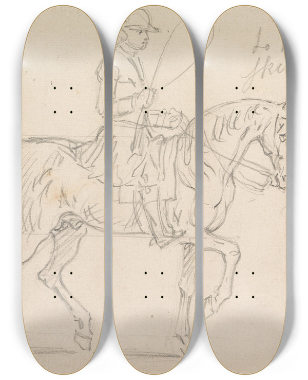 Triptych art skateboard deck of James Seymour Horse And Rider Walking To Right by James Seymour (1697-1752)