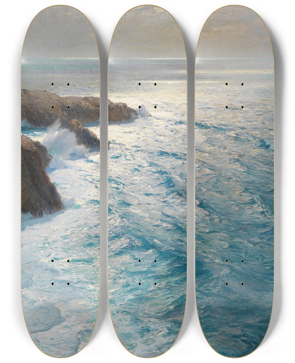 Triptych art skateboard deck of Karl Theodor Boehme Meeresbrandung by Karl Theodor Boehme (1866-1939)