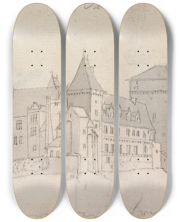 Triptych art skateboard deck of Henry Swinburne Chteaux by Henry Swinburne (1743-1803)