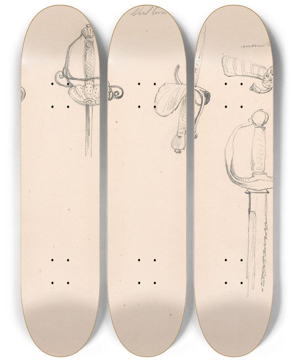 Triptych art skateboard deck of Nicaise De Keyser Degengevesten by Nicaise De Keyser (1813-1887)