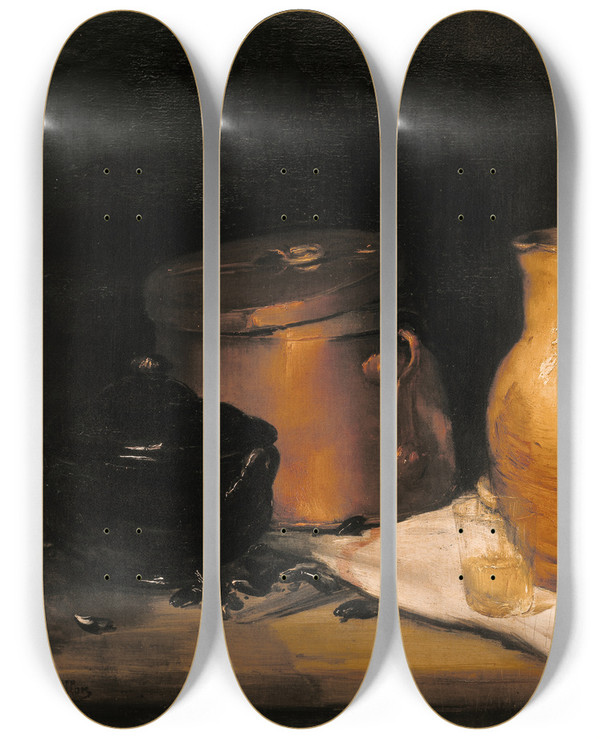 Triptych art skateboard deck of Alexis Vollon Still Life by Alexis Vollon (1865-1945)