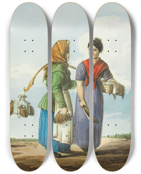 Triptych art skateboard deck of Karl Ivanovich Kollman A Watercarrier And A Washerwoman by Karl Ivanovich Kollman (1788-1846)