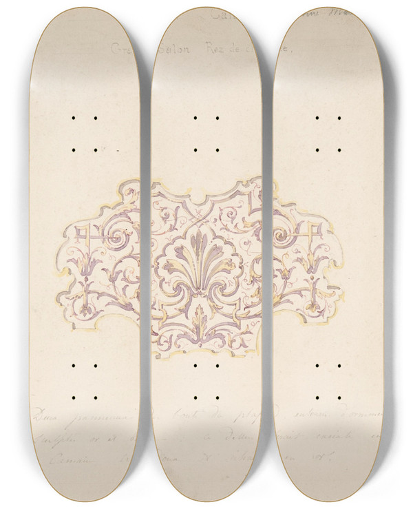 Triptych art skateboard deck of Julesedmondcharles Lachaise Design For Grand Salon Ground Floor Htel Candamo by Jules-Edmond-Charles Lachaise (1897)
