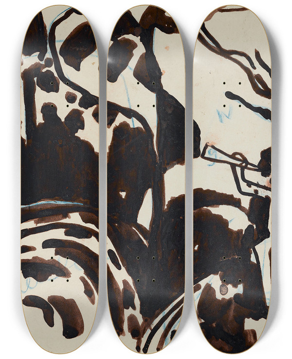 Triptych art skateboard deck of Wassily Kandinsky Landscape With A Trumpetblowing Rider by Wassily Kandinsky (1866-1944)