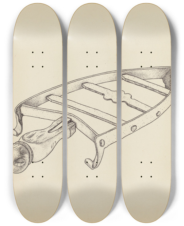 Triptych art skateboard deck of Irene Lawson Flat Iron Holder_1 by Irene Lawson