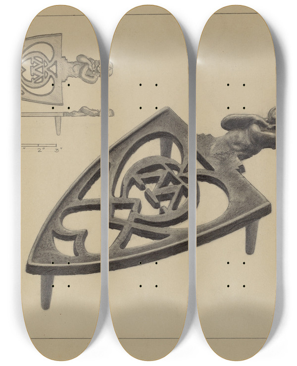 Triptych art skateboard deck of Herman Bader Pa German Flatiron Holder_1 by Herman Bader