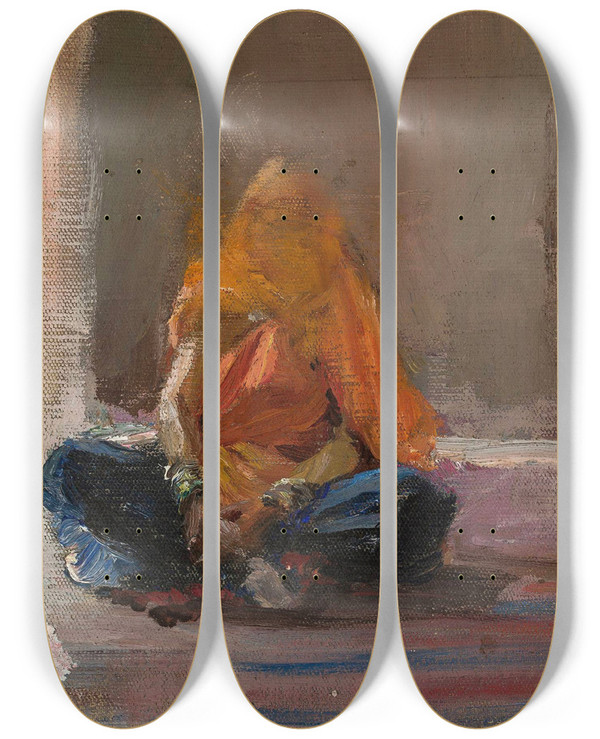 Triptych art skateboard deck of Jan Cigliski Hindu Woman From The Journey To India by Jan Ciaglinski (1858-1913)