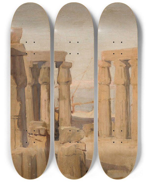 Triptych art skateboard deck of Jan Cigliski Temple In Luxor From The Journey To Egypt by Jan Ciaglinski (1858-1913)