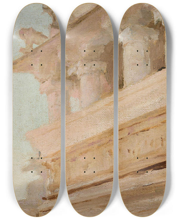 Triptych art skateboard deck of Jan Cigliski Temple In Udaipur From The Journey To India by Jan Ciaglinski (1858-1913)