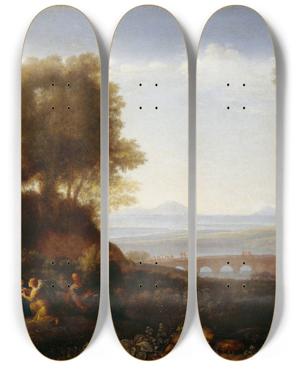 Triptych art skateboard deck of Claude Lorrain Rest On The Flight Into Egypt_2 by Claude Lorrain (1604-1682)