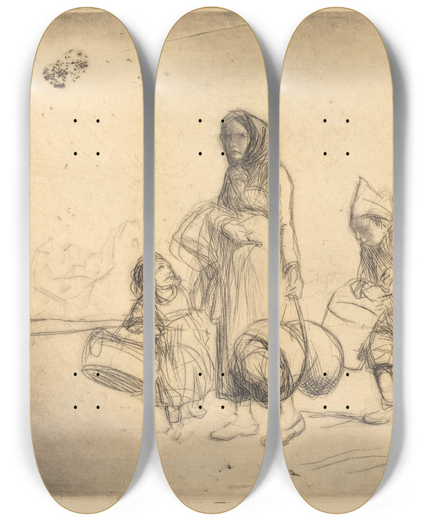Triptych art skateboard deck of Jeanlouis Forain The Return Home by Jean Louis Forain (1852-1931)