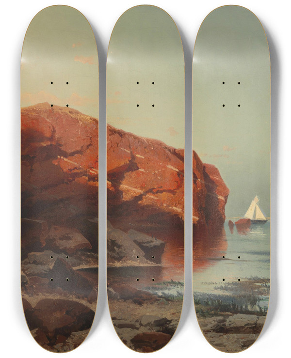 Triptych art skateboard deck of August Schaeffer Von Wienwald Motiv Aus Helgoland by August Schaeffer Von Wienwald (1833-1916)