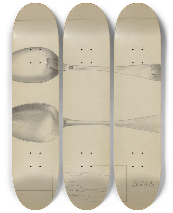 Triptych art skateboard deck of Charlotte Winter Silver Spoon_4 by Charlotte Winter (20-)