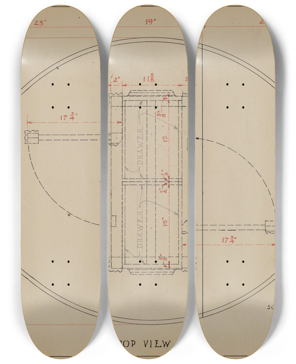 Triptych art skateboard deck of B Holstgrubbe Gatelegged Table_1 by B. Holst-Grubbe