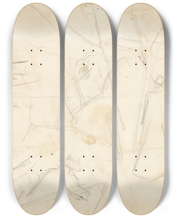 Triptych art skateboard deck of Edvard Weie Kompositionsstudie Til Langelinjebilledet_2 by Edvard Weie (1879-1943)