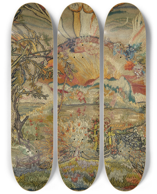Triptych art skateboard deck of Da Loria Norman Untitled by Da Loria Norman (1872-1935)