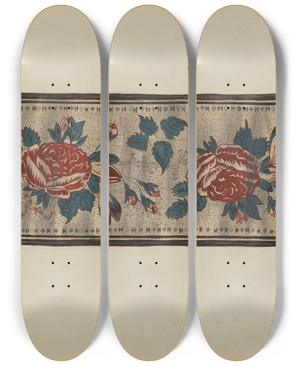 Triptych art skateboard deck of Edith Miller Chintz Border by Edith Miller