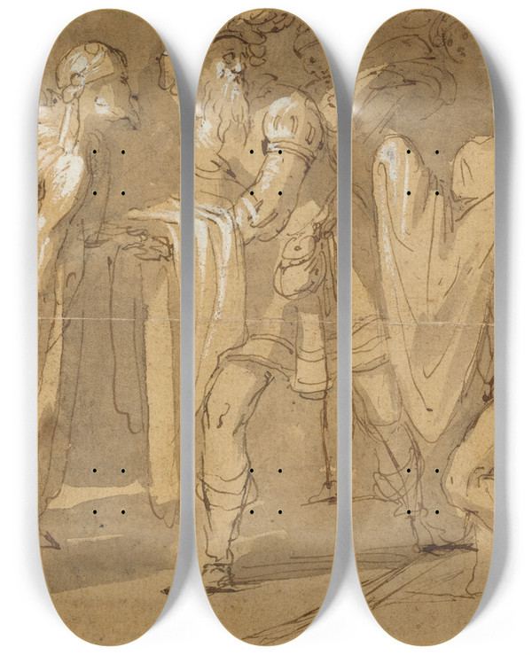 Triptych art skateboard deck of Avanzino Nucci Saint Homobono by Avanzino Nucci (1551-1629)