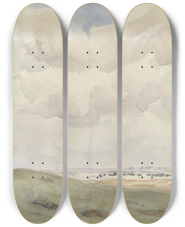Triptych art skateboard deck of Frans Smissaert Duinlandschap Met Kudde by Frans Smissaert (1862-1944)