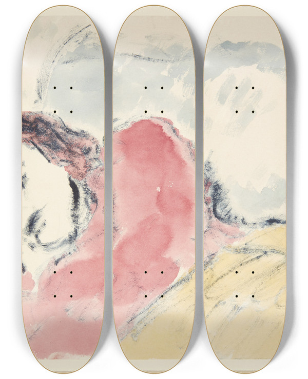 Triptych art skateboard deck of Harald Giersing Sovende Pige by Harald Giersing (1881-1927)
