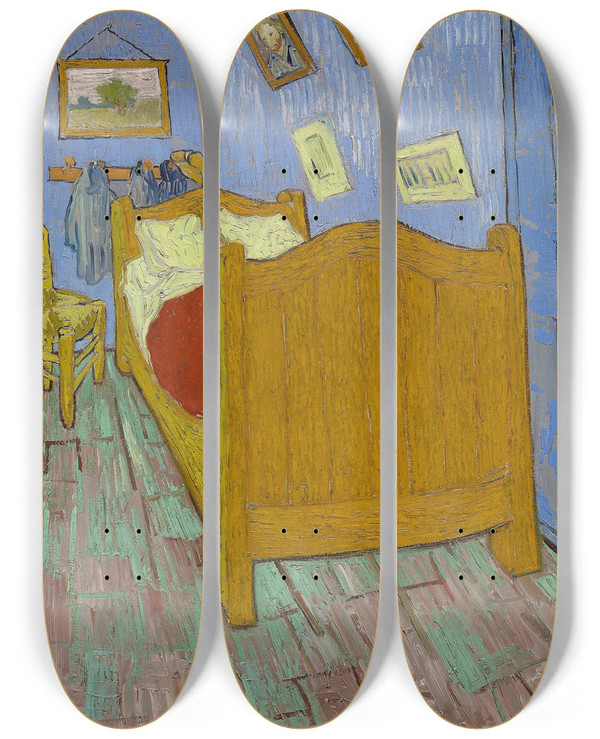 Triptych art skateboard deck of Vincent Van Gogh The Bedroom by Vincent van Gogh (1853-1890)