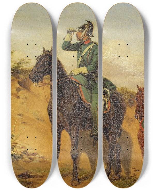 Triptych art skateboard deck of Jrgen Sonne To Vedetter Holder Udkig by Jorgen Sonne (1801-1890)