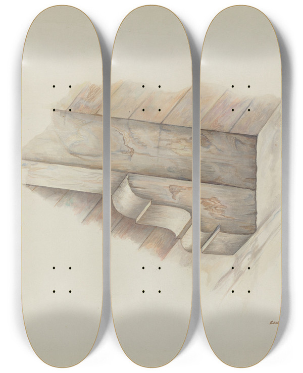 Triptych art skateboard deck of Edith Towner Corbel by Edith Towner (20-)