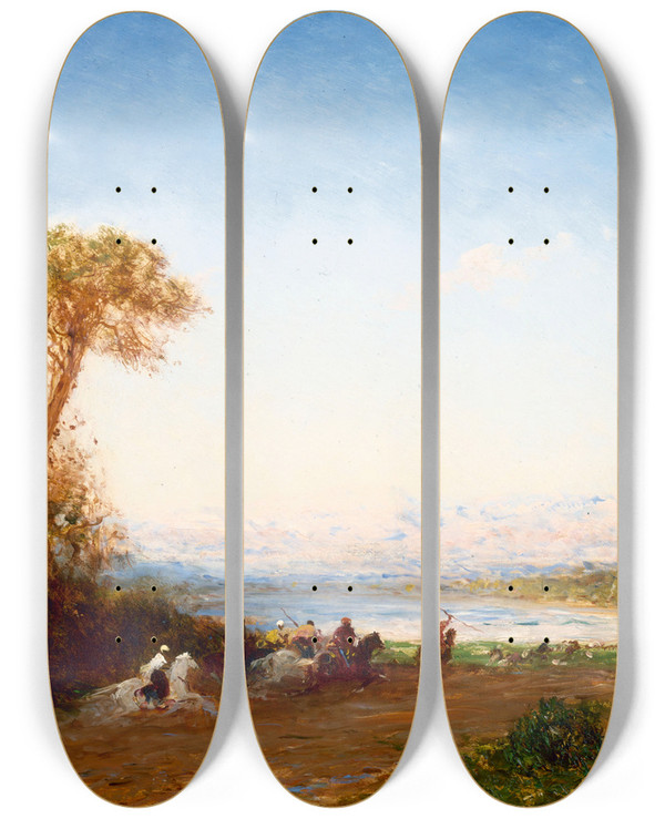 Triptych art skateboard deck of Flix Ziem Beyrouth Retour De Fantasia by Felix Ziem (1821-1911)