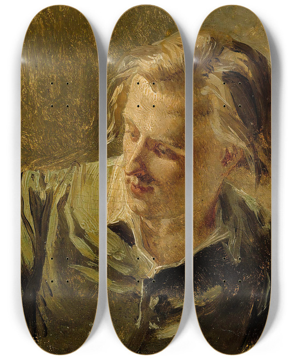 Triptych art skateboard deck of Albert Edelfelt Portrait Of A Young Man by Albert Edelfelt (1854-1905)
