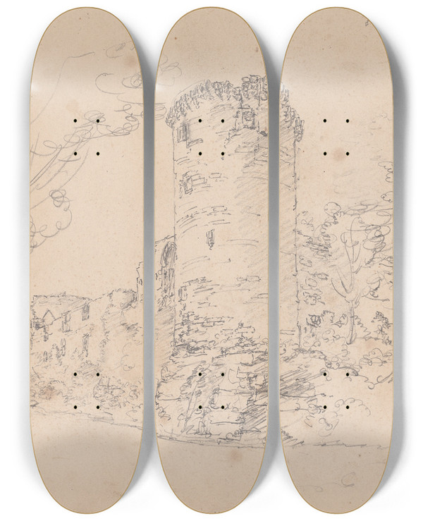 Triptych art skateboard deck of James Moore Bothwell Castle Scotland_2 by James Moore (1762-1799)