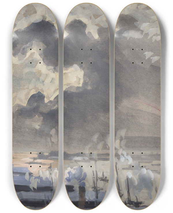 Triptych art skateboard deck of Joseph Pennell Storms Comingup by Joseph Pennell (1857-1926)