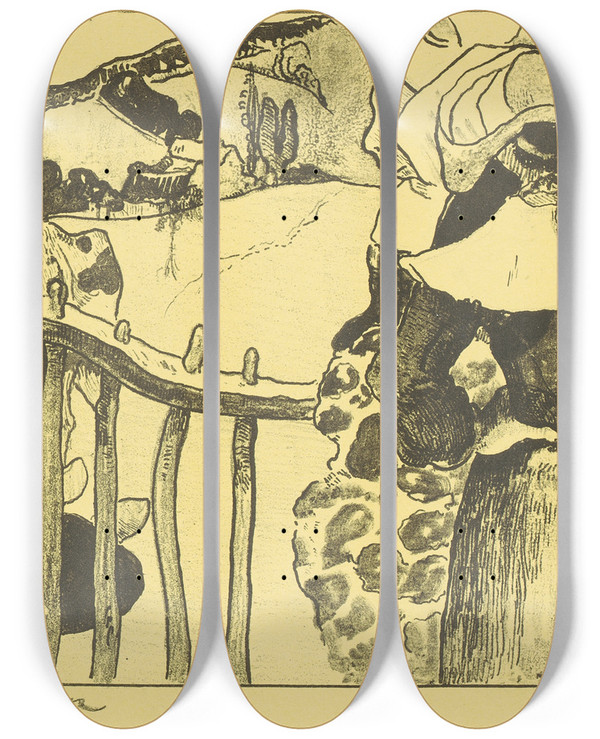 Triptych art skateboard deck of Paul Gauguin Breton Women Beside A Fence by Paul Gauguin (1848-1903)