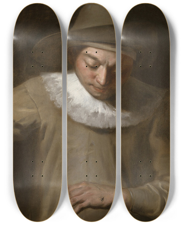 Triptych art skateboard deck of Philippe Mercier Pierrot Catching A Fly by Philippe Mercier (1689-1760)